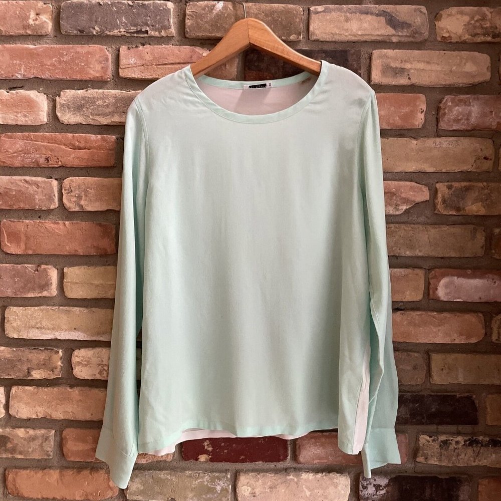 Equipment Liam Mint Green Color Block Silk Blouse Tee Nwt M Medium